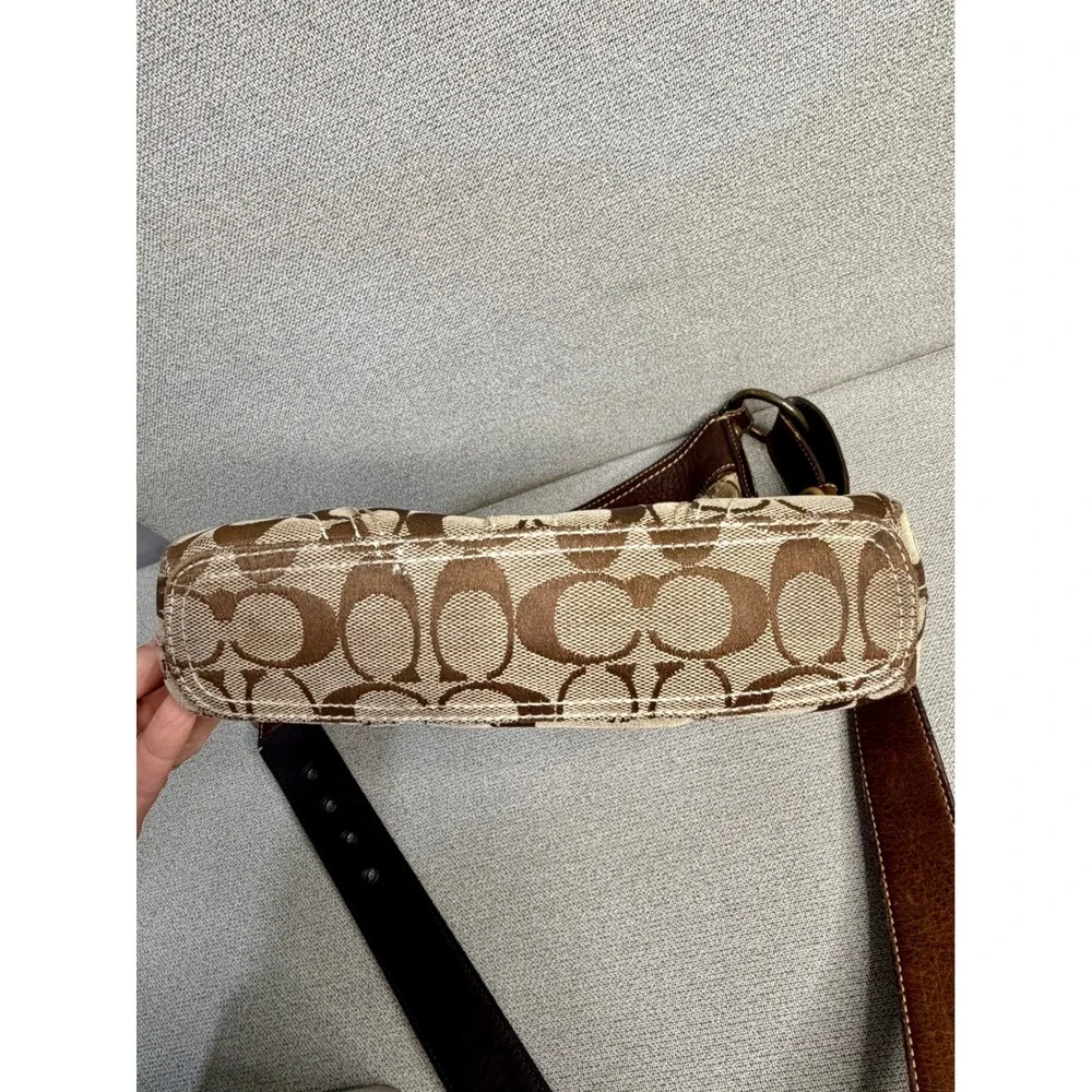 Y2K Coach Signature Jacquard Crossbody Bag Brown Leather Trim 10403 VTG‎ Khaki